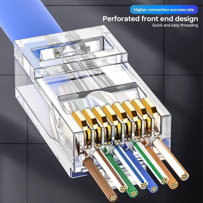 Cncob RJ45 Pass Through Connector Cat6 Connector 100 Pack Pass Through RJ45 UTP Direct Burial Gold Plated Ethernet Ends for Ethernet Cables - Image 3